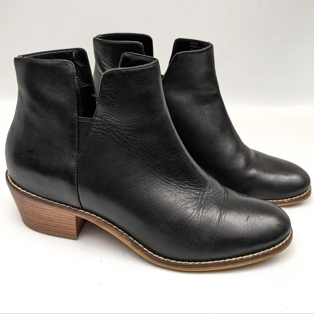 Cole Haan Abbot Ankle Boot Leather Notched Pull On Block Heel Chelsea Black 9